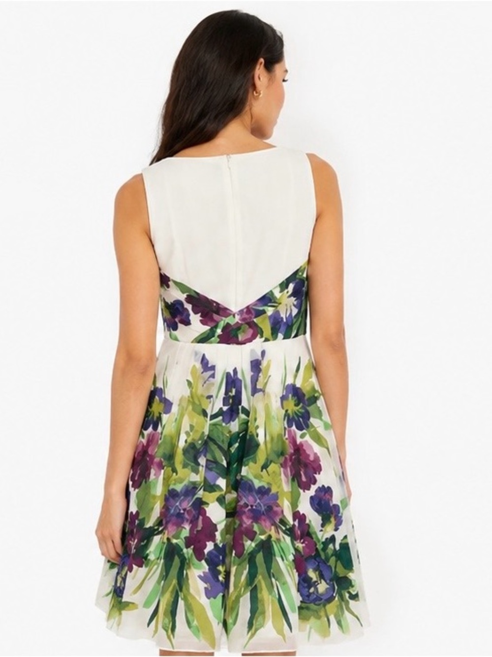 Lauren Ralph Floral Fit & Flare Dress 4P Petite Watercolor Sleeveless - Picture 2 of 13